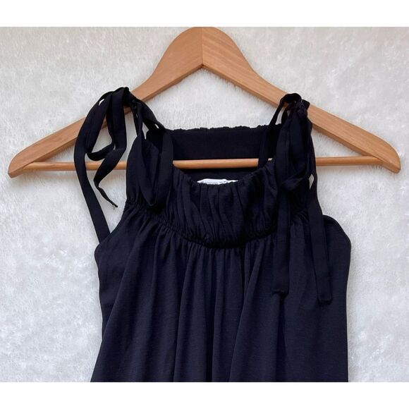 Zara Woman Basic Collection Black Shoulder Tie Flowy Maxi Dress, Size Medium - Picture 6 of 9